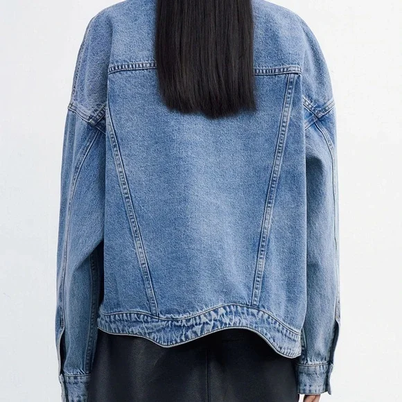Urban Revivo Blue Denim Jacket with wave hem. - Picture 2 of 2